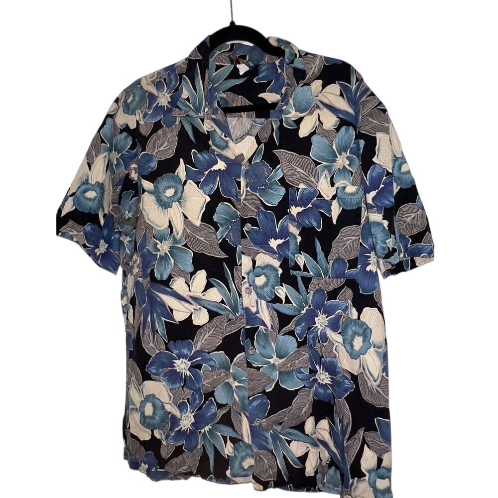 Vintage Hawaii Blues Hawaiian Shirt‎ Size XL Blue Colorful Floral Short Sleeve